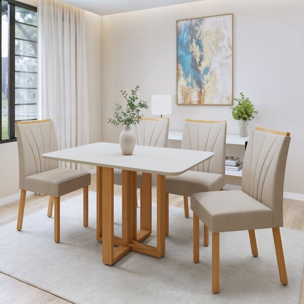 Conjunto Sala De Jantar Mesa Bold 120cm Tampo Mdf E 4 Cadeira