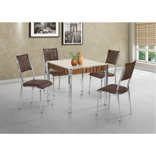 Conjunto Sala De Jantar Mesa C/ Vidro E 4 Cadeiras Alana Marr