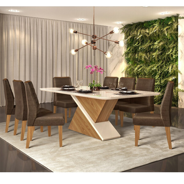 Conjunto Sala De Jantar Mesa Cabul E 8 Cadeiras Kiev Dj Móveis