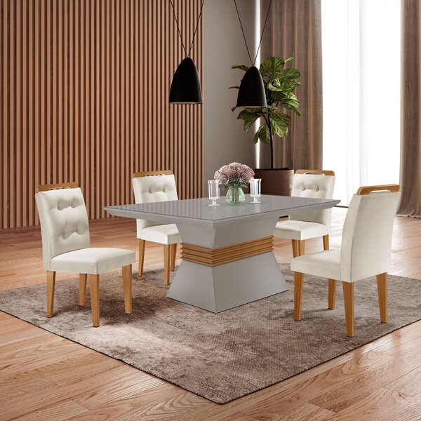 Conjunto Sala De Jantar Mesa Clarice 120x80cm Tampo Vidro/mdf
