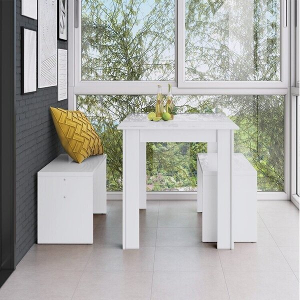 Conjunto Sala De Jantar Mesa Com 2 Bancos Branco