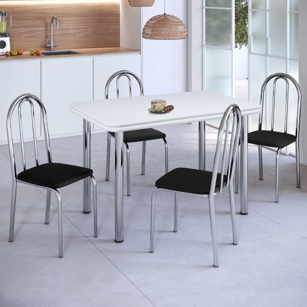 Conjunto Sala De Jantar Mesa Com 4 Cadeiras Cromado/branco/pr
