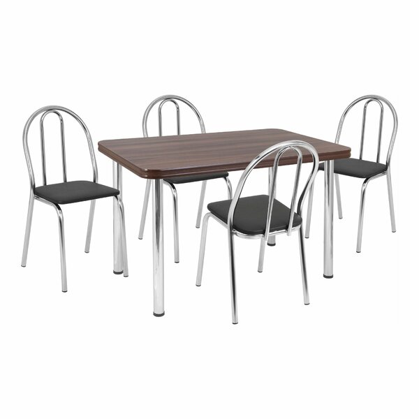 Conjunto Sala De Jantar Mesa Com 4 Cadeiras Cromado/nogueira/