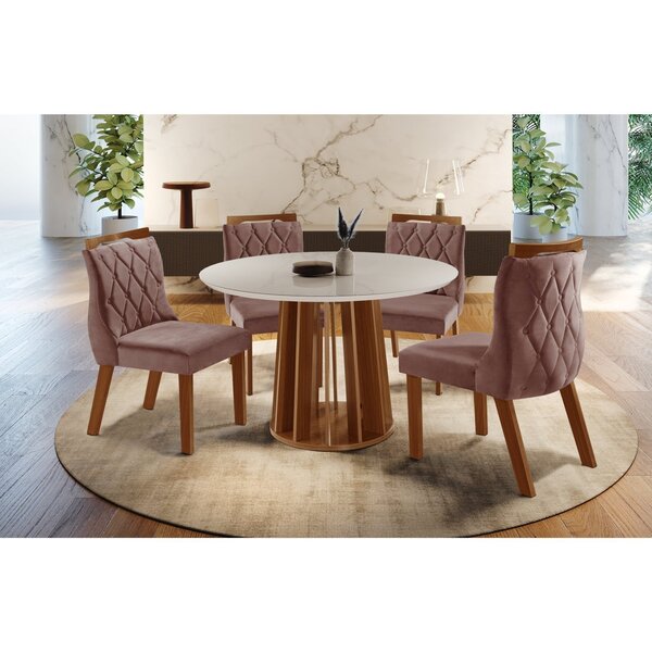 Conjunto Sala De Jantar Mesa Com 4 Cadeiras Dália Castanho Pr