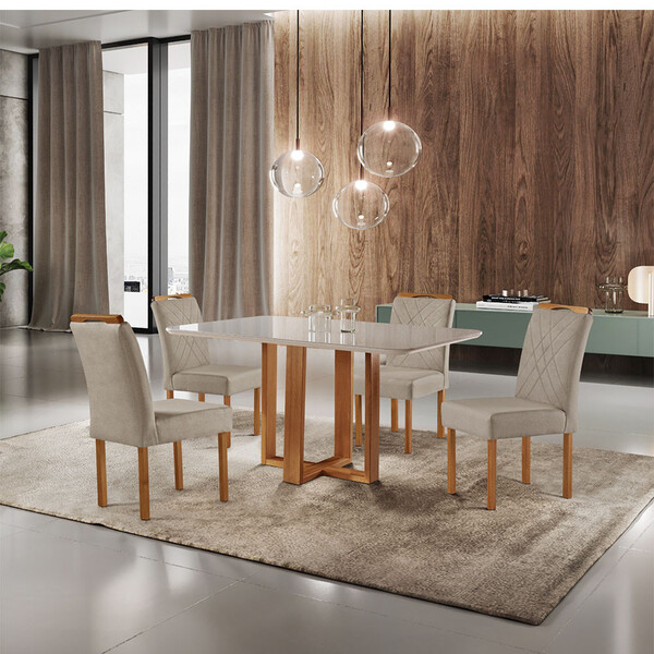 Conjunto Sala De Jantar Mesa Com 4 Cadeiras Madeira Maciça Pr