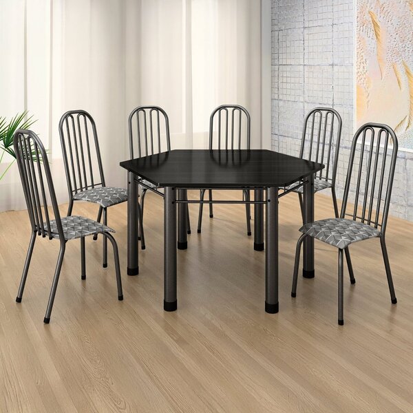 Conjunto Sala De Jantar Mesa Com 6 Cadeiras Natal Branco/pret