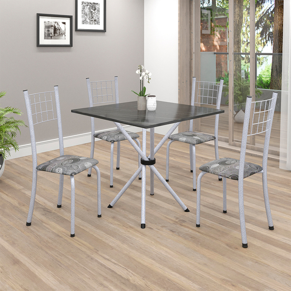 Conjunto Sala De Jantar Mesa Com Ardósia E 04 Cadeiras Dany P