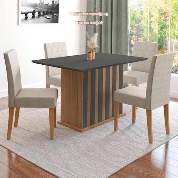 Conjunto Sala De Jantar Mesa Com Tampo Chanfrado Amalia 4 Cad