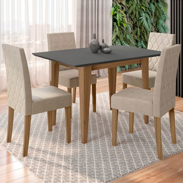 Conjunto Sala De Jantar Mesa Com Tampo Chanfrado Kate 4 Cadei
