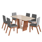 Conjunto Sala De Jantar Mesa Com Tampo De Vidro 160cm E 6 Cad