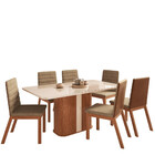 Conjunto Sala De Jantar Mesa Com Tampo De Vidro 160cm E 6 Cad