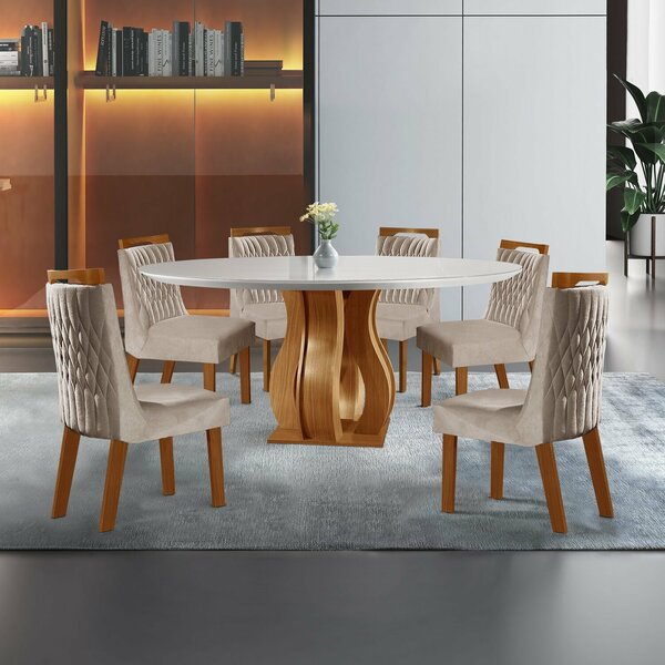 Conjunto Sala De Jantar Mesa Com Tampo De Vidro 6 Cadeiras At