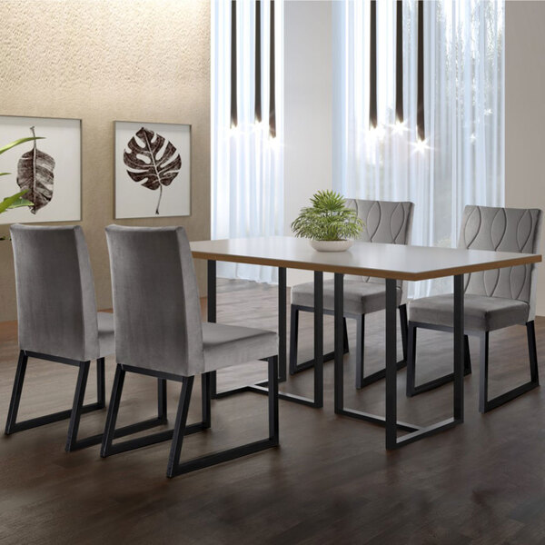 Conjunto Sala De Jantar Mesa Com Vidro 04 Cadeiras 135cm Aten