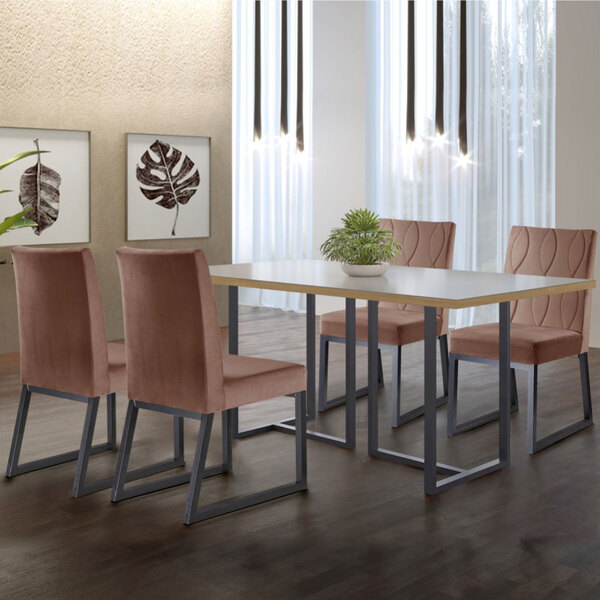 Conjunto Sala De Jantar Mesa Com Vidro 04 Cadeiras 135cm Aten