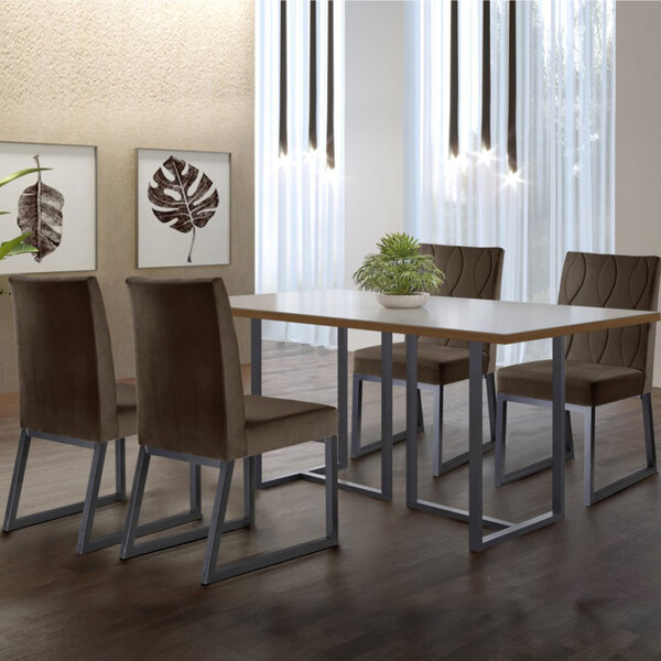 Conjunto Sala De Jantar Mesa Com Vidro 04 Cadeiras 135cm Aten