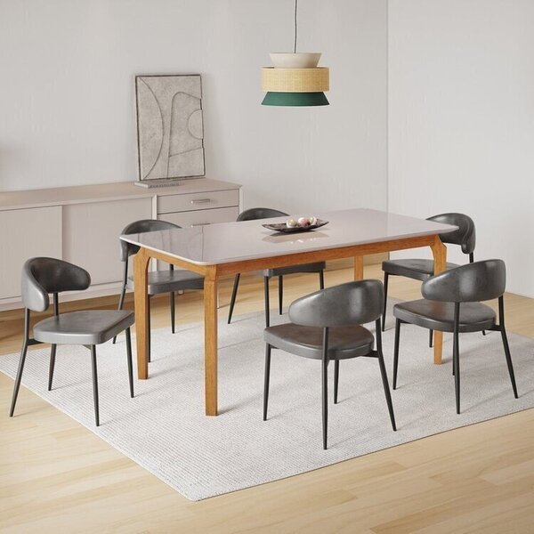 Conjunto Sala De Jantar Mesa Com Vidro Candian 6 Cadeiras Ble