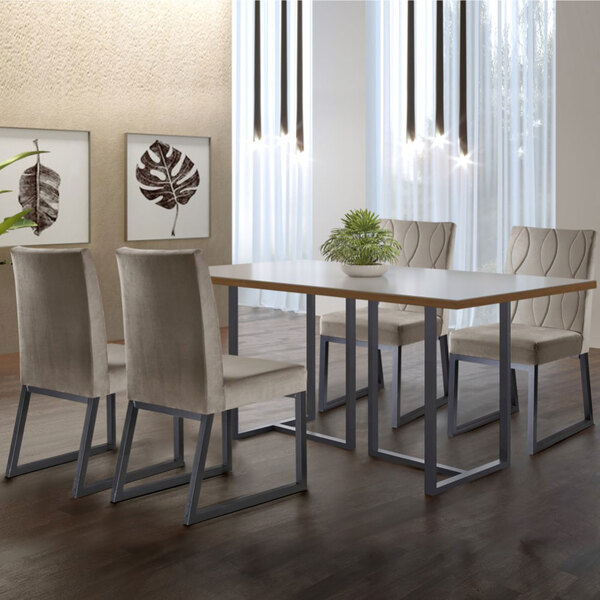 Conjunto Sala De Jantar Mesa Com Vidro E 04 Cadeiras 135cm At