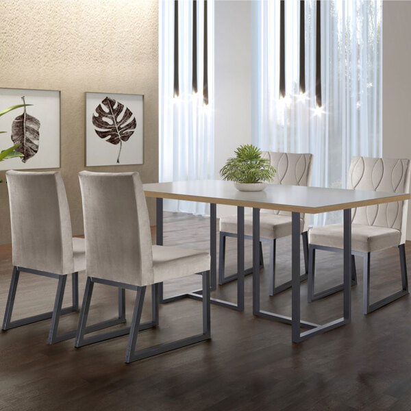 Conjunto Sala De Jantar Mesa Com Vidro E 04 Cadeiras 135cm At