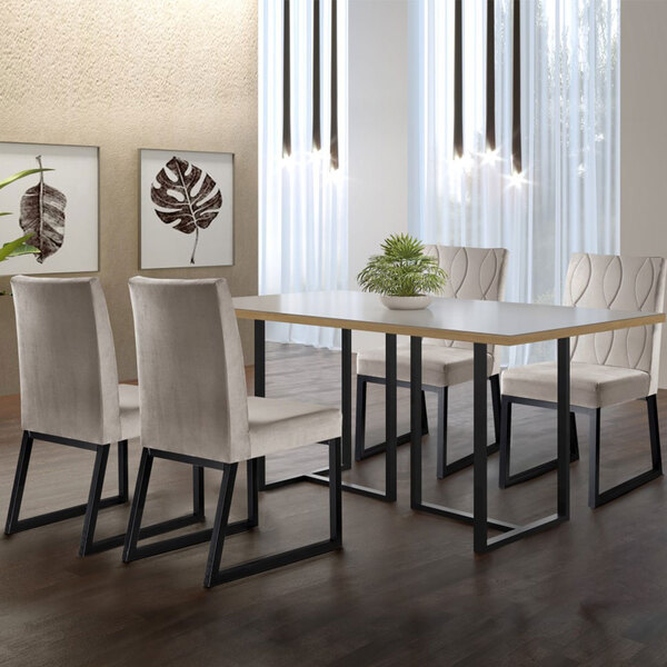 Conjunto Sala De Jantar Mesa Com Vidro E 04 Cadeiras 135cm At