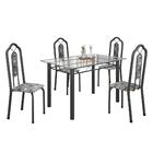 Conjunto Sala De Jantar Mesa Com Vidro E 04 Cadeiras Bianca P