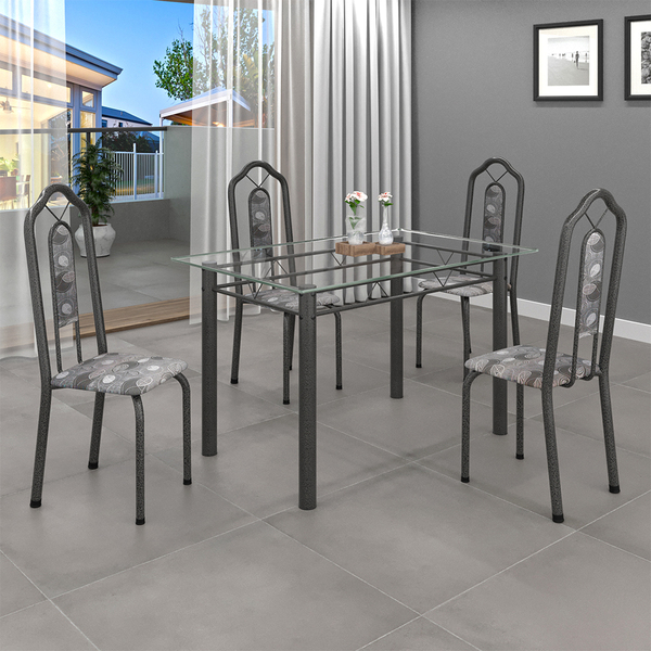 Conjunto Sala De Jantar Mesa Com Vidro E 04 Cadeiras Bianca P