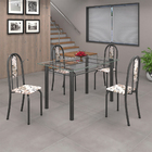Conjunto Sala De Jantar Mesa Com Vidro E 04 Cadeiras Iris Ara