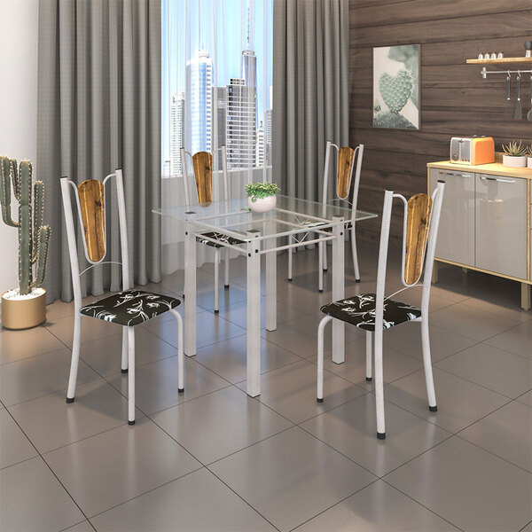 Conjunto Sala De Jantar Mesa Com Vidro E 04 Cadeiras Julia Pr