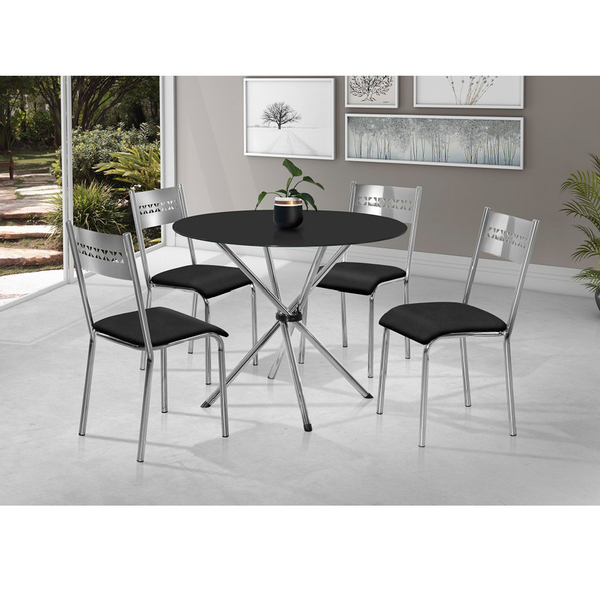 Conjunto Sala De Jantar Mesa Com Vidro E 04 Cadeiras Laura Pr