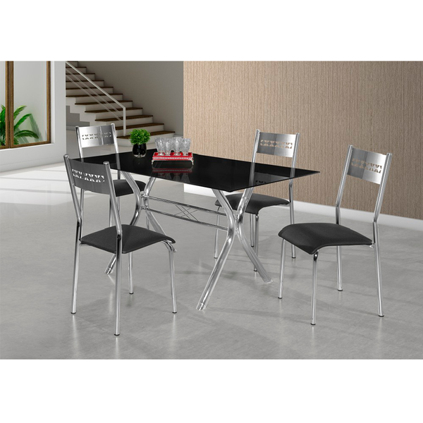 Conjunto Sala De Jantar Mesa Com Vidro E 04 Cadeiras Londres