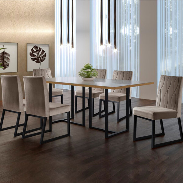Conjunto Sala De Jantar Mesa Com Vidro E 06 Cadeiras Atena Ve