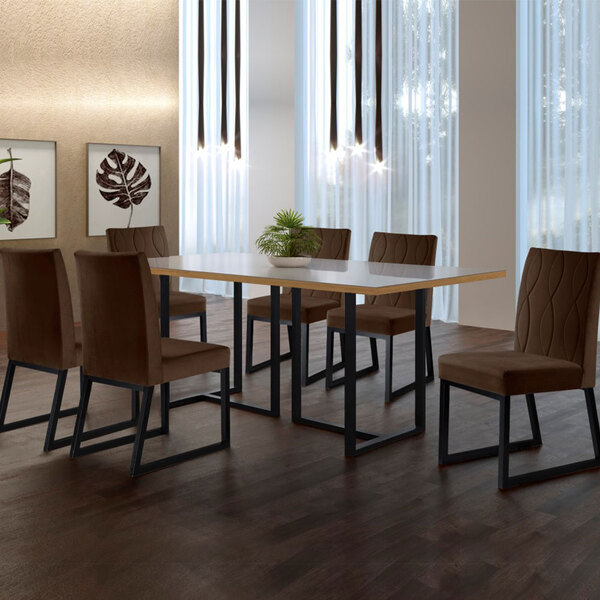 Conjunto Sala De Jantar Mesa Com Vidro E 06 Cadeiras Atena Ve