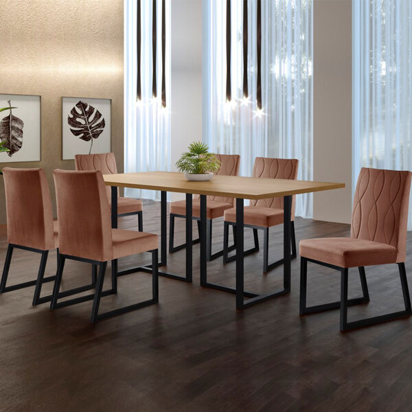 Conjunto Sala De Jantar Mesa Com Vidro E 06 Cadeiras Atena Ve