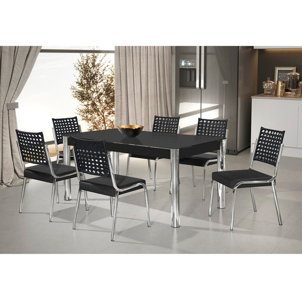 Conjunto Sala De Jantar Mesa Com Vidro E 06 Cadeiras Nathalia