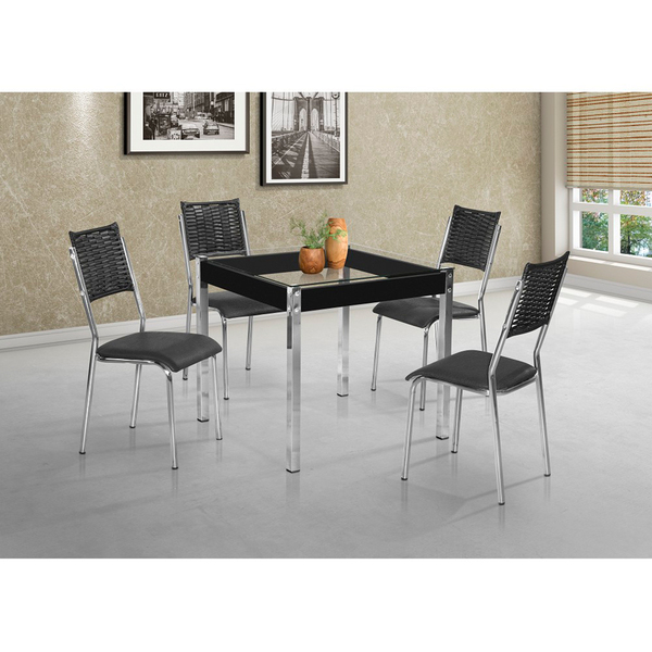 Conjunto Sala De Jantar Mesa Com Vidro Incolor E 04 Cadeiras