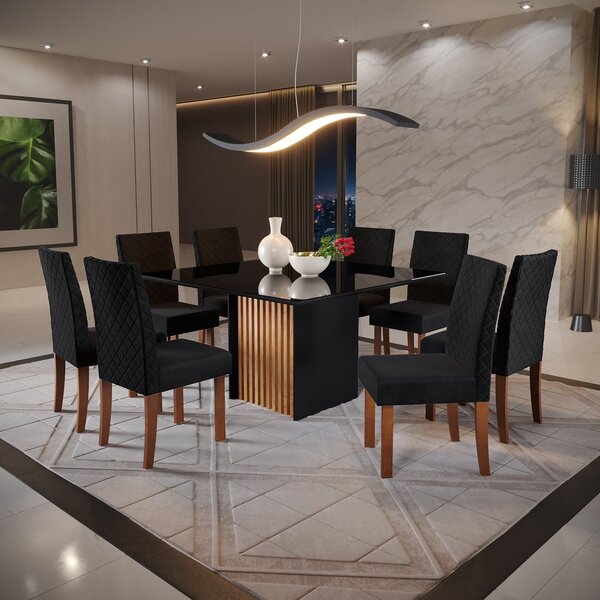 Conjunto Sala De Jantar Mesa Cris 1360 Quadrada Tampo Vidro C