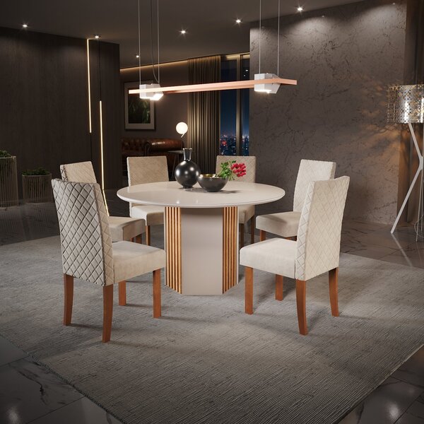 Conjunto Sala De Jantar Mesa Cris 1360 Redonda Tampo Vidro Co