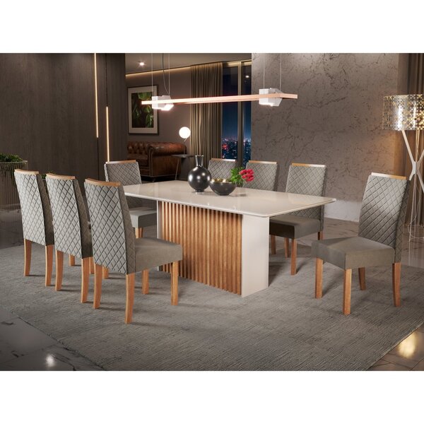 Conjunto Sala De Jantar Mesa Cris 2000 Tampo Vidro Canto Arre