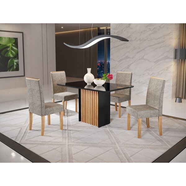 Conjunto Sala De Jantar Mesa Cris Tampo Vidro Com 4 Cadeiras