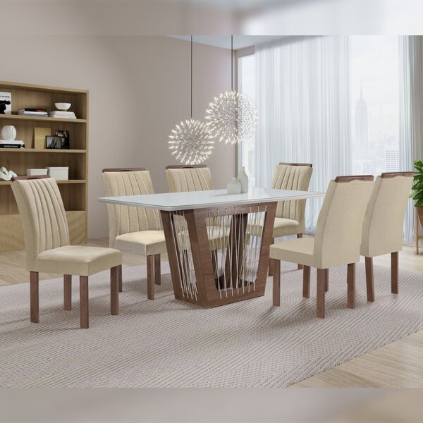 Conjunto Sala De Jantar Mesa Cuenca Tampo Vidro/mdf Com 6 Cad