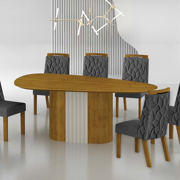 Conjunto Sala De Jantar Mesa Dacota 6 Cadeiras Dacota Freijo/