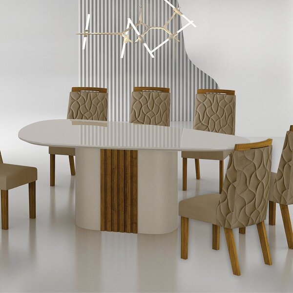 Conjunto Sala De Jantar Mesa Dacota 6 Cadeiras Dacota Freijo/