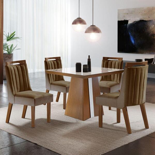 Conjunto Sala De Jantar Mesa Dallas 4 Cadeiras Caramelo