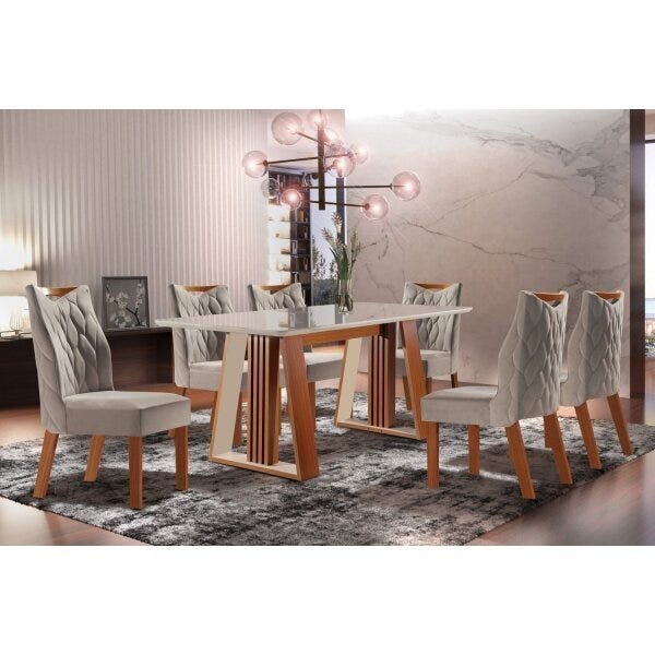 Conjunto Sala De Jantar Mesa Deli 180x90cm Tampo Vidro/mdf Co