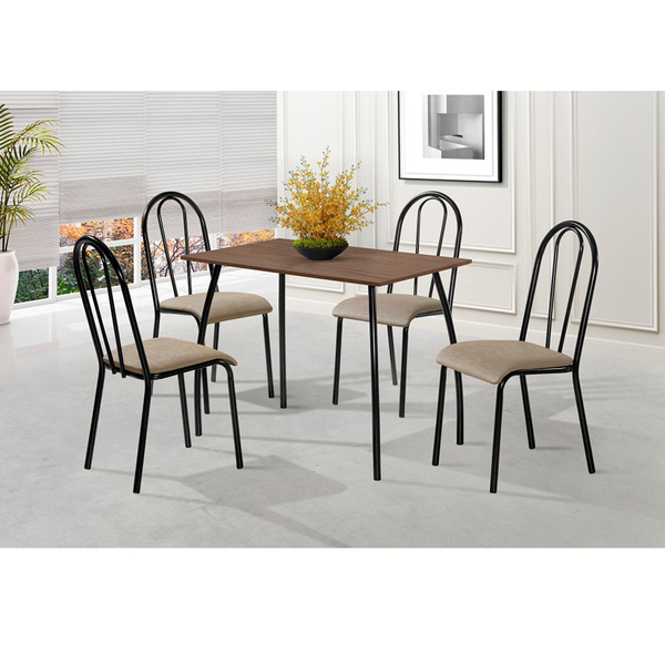 Conjunto Sala De Jantar Mesa E 04 Cadeiras Flora Chocolate/pr