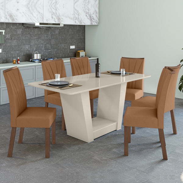 Conjunto Sala De Jantar Mesa E 06 Cadeiras Apogeu Off White/i