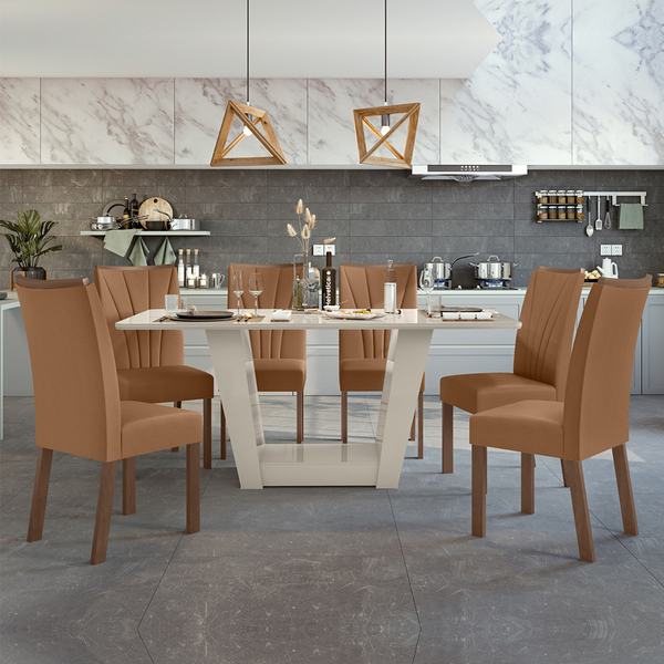 Conjunto Sala De Jantar Mesa E 06 Cadeiras Apogeu Off White/i