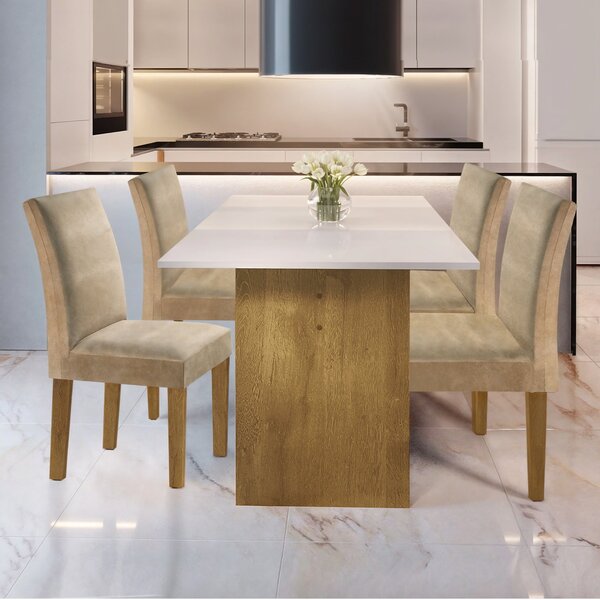 Conjunto Sala De Jantar Mesa E 4 Cadeiras Júlia  Ypê/off Whit