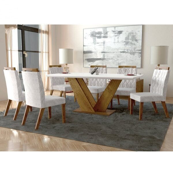 Conjunto Sala De Jantar Mesa E 6 Cadeiras Açaí Yescasa Canela