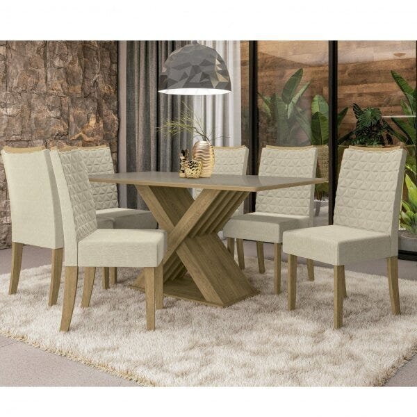 Conjunto Sala De Jantar Mesa E 6 Cadeiras Graviola  Freijo/br