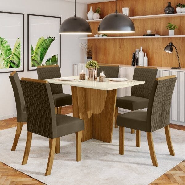 Conjunto Sala De Jantar Mesa E 6 Cadeiras Janice Henn Nature/